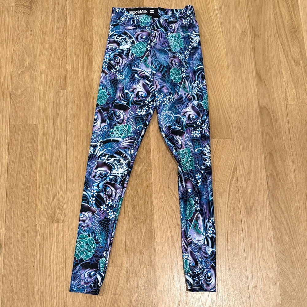Blackmilk Blue and Purple Koi Patterned Leggings